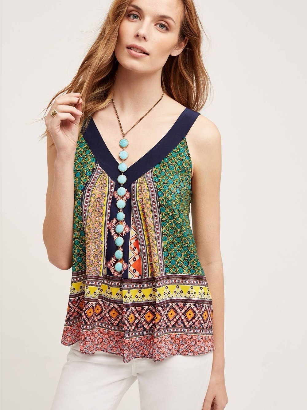Anthropologie Navy & Multicolor Boho V-Neck Camisole